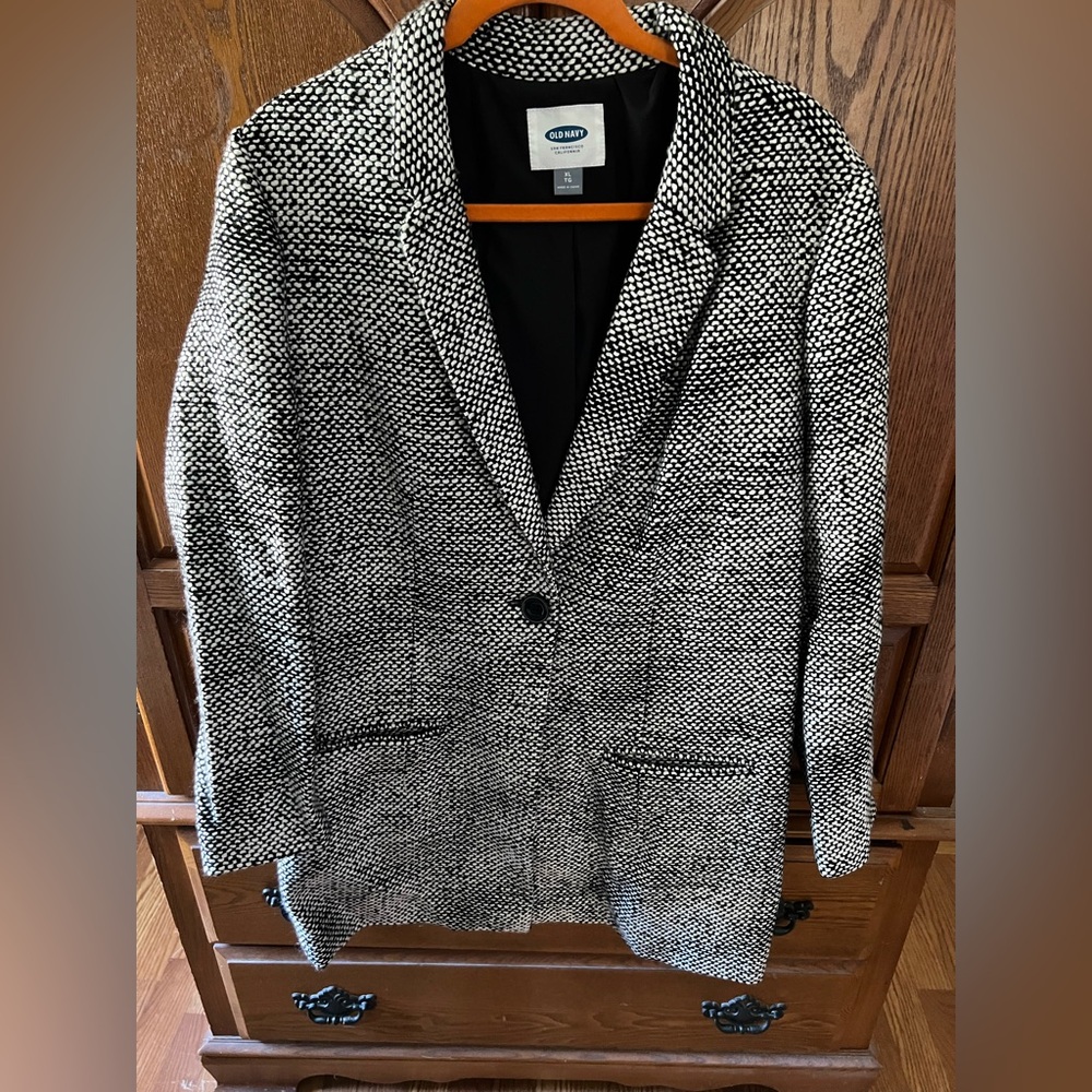 Old Navy Black & White Textured Blazer - Size XL